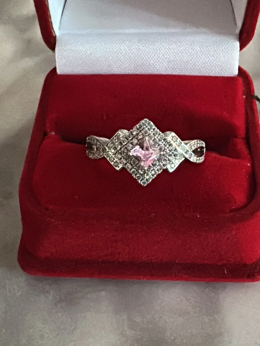 Sterling Silver (925)Ring with Pink Center Stone - Women's Jewelry